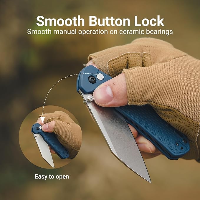 CJRB Pyrite-Light Pocket Knife Folding Knife with 3.34'' AR-RPM9 Steel Blade EDC Knife with Pocket Clip Pocket Knife for Men Women Sharp Camping Hiking Survival J1945 Blue Stonewash