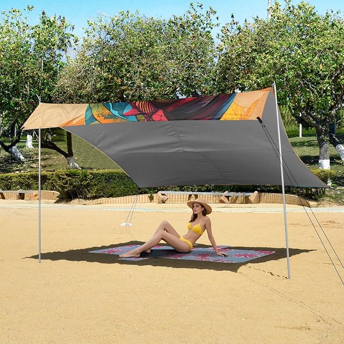 ALAZA African American Woman Ethnic Beach Tent Sun Shelter UPF50+ Protection Beach Shade Canopy w/ 4 Sandbags for Outdoor Camping Fishing Backyard Fun Picnic 10x9 ft