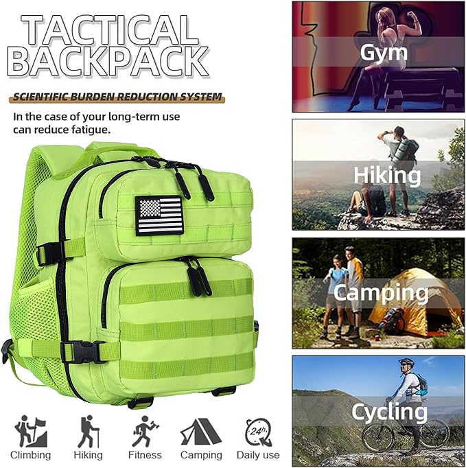 9L Mini Tactical Backpack for Men and Women Tactical Backpack Small for Hiking Small Tactical Bag (Fluorescent Green)