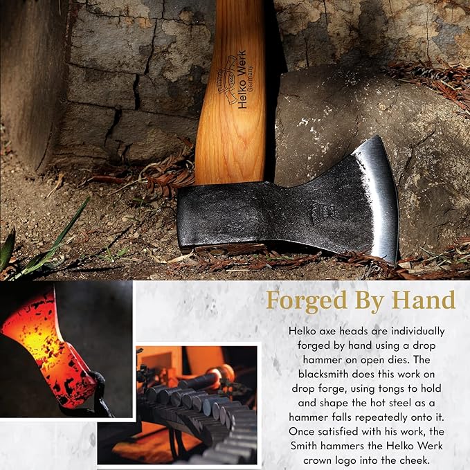 1844 Helko Werk Germany Traditional Hessen Woodworker Axe - Made in Germany Hand Forged Felling Axe and Cutting Axe Forest Axe for Felling Tree - Head 2-3/4 lbs Handle 28 in. (Hessen) #13563