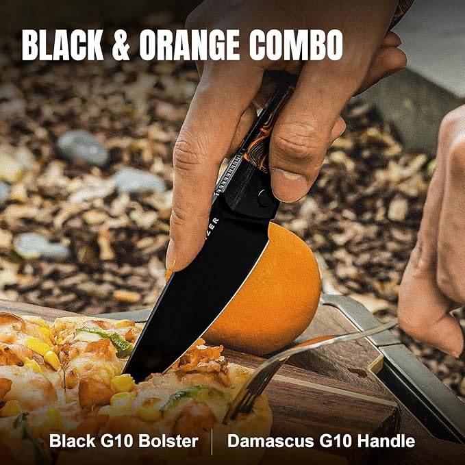 Kizer Momo Pocket Folding Knife 4.11” 14C28N Blade EDC Pocket Knife with Damascus G10 Handle Front Flipper Camping Folding knife for Men Women Sharp Hunting Survival Hiking Knives V4663M2