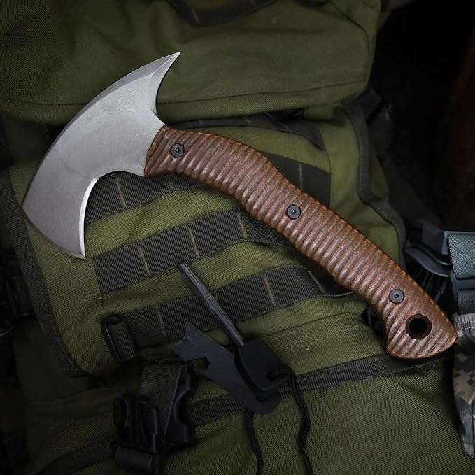 AncientSmithy Tomahawk Axe - Handmade Tactical Tomahawk Hatchet - Full Tang Combat Axe for Military Camping and Outdoor Activities (Blade and Spike with Leather Sheath)