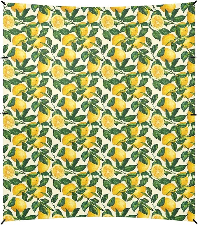 ALAZA Lemon Leaves Beach Tent Sun Shelter UPF50+ Protection Beach Shade Canopy w/ 4 Sandbags for Outdoor Camping Fishing Backyard Fun Picnic 10x9 ft