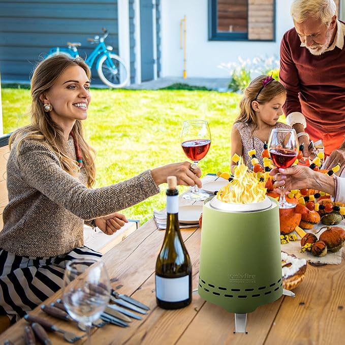 ONLYFIRE OUTDOOR LIVING 2 in 1 Portable Fire Pit with Pot Bracket &amp Carry Bag Camping Stove Smokeless Fireplace for Patio Backyard RV Tailgating Stainless Steel Green 9 #FP047
