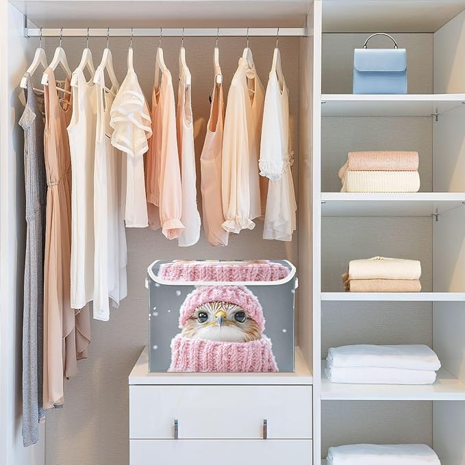 AIXIWAWA Lidded Storage Cube (Cute Bird in Winter) Fabric Foldable Closet Bins with Flip Lid and Handles Organizer Basket Container 16.5 x 12.6 x 11.8 IN