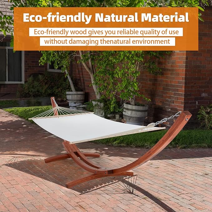 ECOTOUGE 12 FT Hammock with Stand Single Person Heavy Duty Hammock Stand Large Hammock Bed for Porch Patio Balcony Garden Backyard White-Yellow