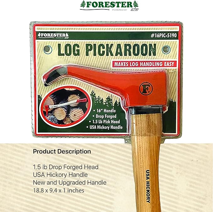 FORESTER Pickaroon Logging Tool | USA Hickory Handle | Hookaroon Logging Tool | Log Roller Tool &amp Forestry Tools for Dragging and Stacking Logs