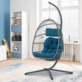 Brafab Wicker Rattan Hanging Swing Egg Chair Aluminum Frame and UV Resistant Cushion Indoor Outdoor Patio Porch Lounge Hand Made Chair 350LBS Capacity
