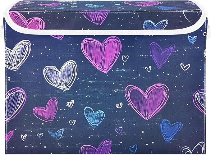 Storage Cube with Lid Doodle Of Hearts Print 16.5×12.6×11.8 IN 1 Pack Collapsible Large Capacity Foldable Storage Basket Bin Organizer
