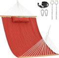 Lazy Daze Hammocks 12 FT Sunbrella Fabric Hammock not Fading with Spreader Bars and Free Pillow Fits for 2 Persons All Weather and Fade Resistant for Patio Yard 450 lbs Capacity Harwood Crimson