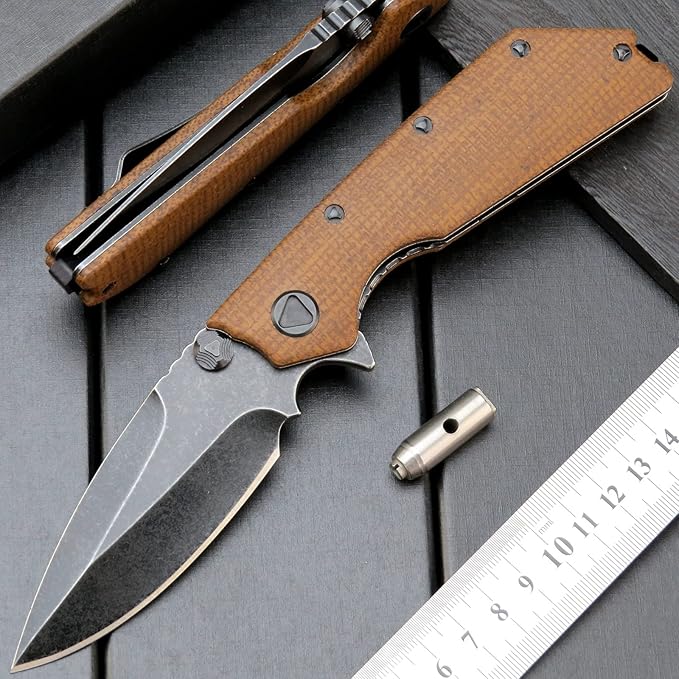 Eafengrow EF335 Folding Knives D2 Blade and Micarta Handle5 inch Closed EDC Pocket Folding Knife with Clip (Micarta Brown)