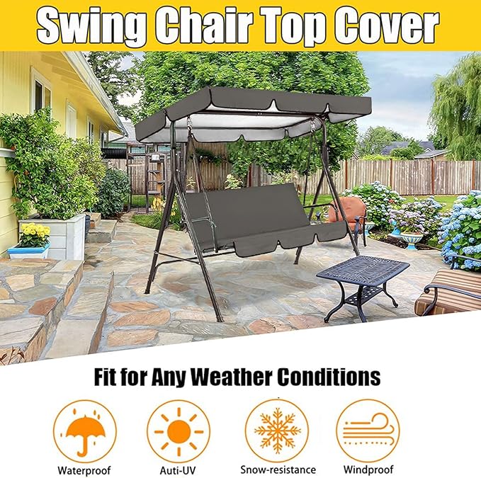 Outdoor Swing Canopy Replacement Cover Waterproof Oxford Cloth Swing Chair Cover Set for 2/3 Seater Swing Ideal for Porch Patio Garden Beige 195x125x15cm