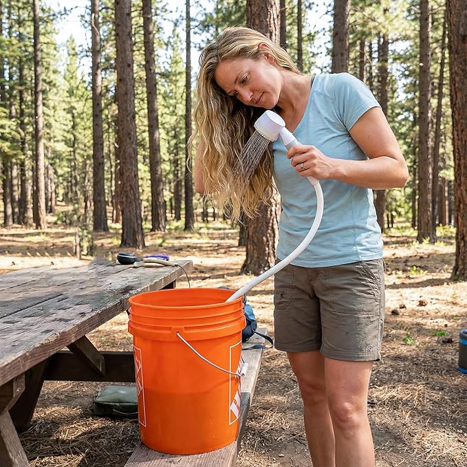 Portable Camping Shower Pump with Rechargeable Battery Outdoor Shower Head Sprayer for Hiking Travel Car Washing &amp Pet Cleaning