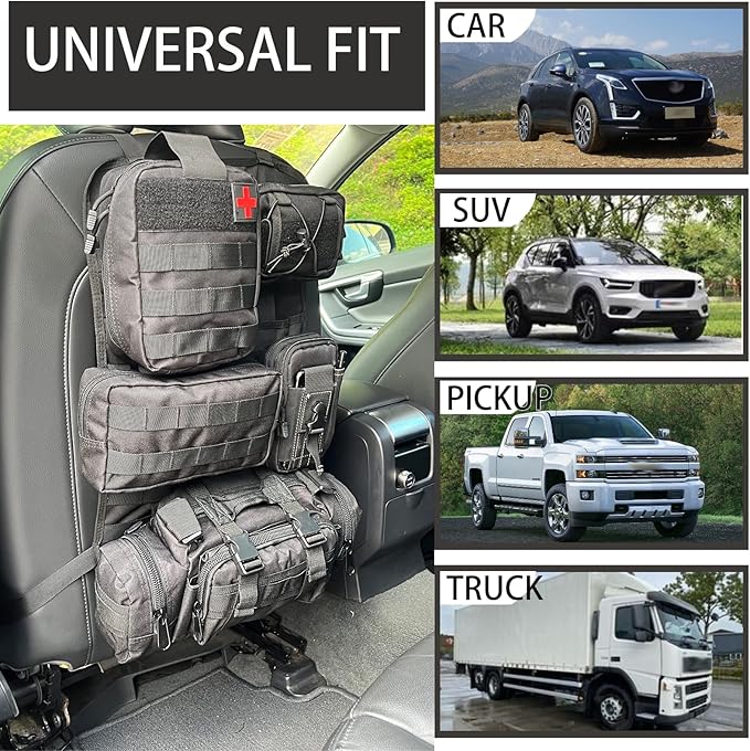 6 Pack Tactical Molle Automotive Seat Back Organizer Tactical Vehicle Panel Organizer with 5 Detachable Molle Pouch for Car Truck Ford Jeep VehicleUS Flag Patch For Man (5 Pouches)