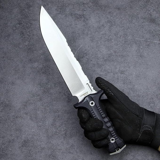 Dragon 12.8 Inch Sleipner Steel Full Tang Fixed BladeOutdoor Camping Tactics KnifeSatin PolishingG10 Handle with leggings Kydex Sheath (Black handle white blade)