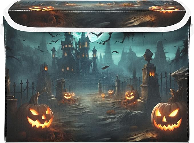 YETTASBIN Halloween Pumpkin Storage Basket with Lid and Handles Large Collapsible Fabric Storage Bins Sturdy Storage Organizer for Shelves Closet Bedroom School Office Home Decor