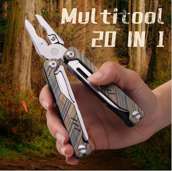 Multitool 20-in-1 Full-Size Lightweight EDC Multi-Purpose Pliers Camping Knives &amp Tools Tactical Outdoor Gear Mens Gifts Ideas Gifts for Hunters Men who have Everything (Green Camouflage)