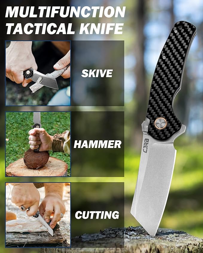 CJRB Crag Tactical Knife Cleaver Pocket Folding Knife with Stonewash AR-RPM9 Steel Blade and G10 Handle for Men Outdoor Survival Camping and EDC (J1904R)Black