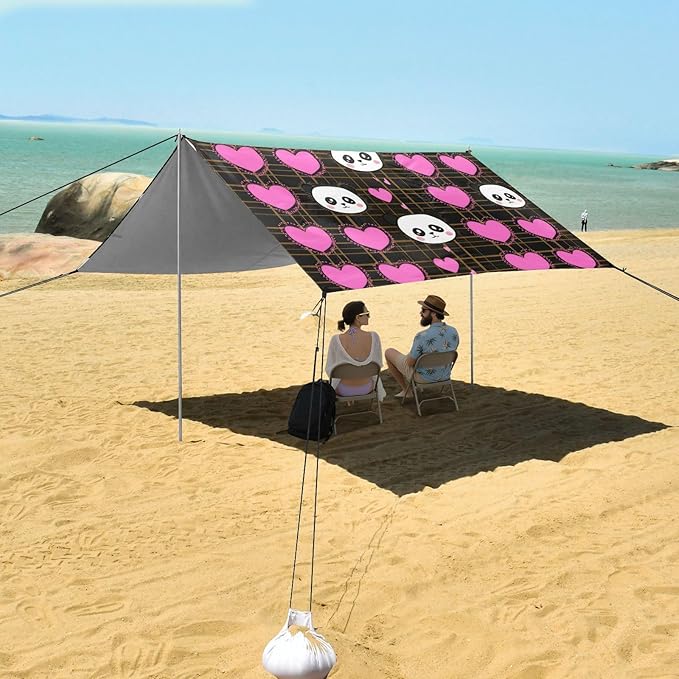 Beach Canopy with Windproof Ropes &amp Sandbags Beach Tent Sun Shade Sun Shelter for Camping Trips Fishing Backyard Fun or Picnics Panda