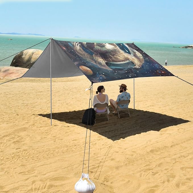 ALAZA Cute Sloth Starry Space Beach Tent Sun Shelter Portable Canopy Sunshade for Outdoor Camping Picnics Backyard Fun 10x9 ft