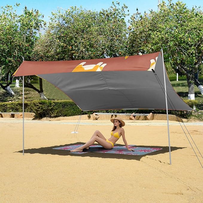 ALAZA Corgi Sungalsses Pattern Beach Tent Sun Shelter Portable Canopy Sunshade for Outdoor Camping Picnics Backyard Fun 10x9 ft