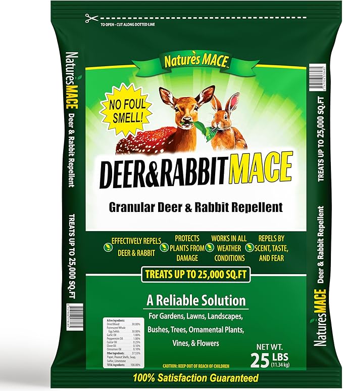 Nature's Mace Deer &amp Rabbit Repellent 25 Pound Bag Repel Deer from Your Home Garden Deterrent Safe to use Around Children Plants Produce Protect Your Garden Instantly Plant Safe