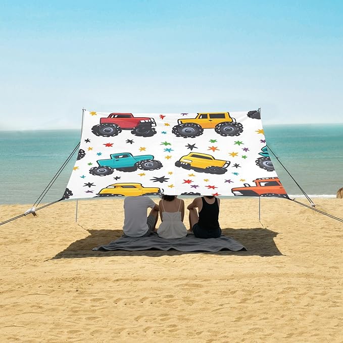 ALAZA Star Truck Cartoon Beach Tent Sun Shelter Portable Canopy Sunshade for Outdoor Camping Picnics Backyard Fun 10x9 ft