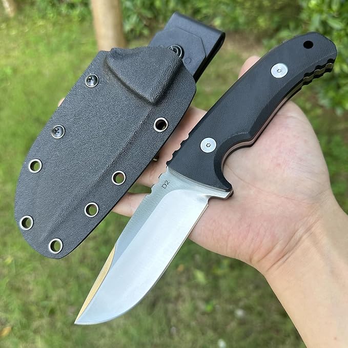 Fixed Blade Knife with Sheath 3.9 D2 Steel Survival Knives for Camping Bushcraft Hunting Ergonomic G10 Handle Outdoor Survival Gear Gift for Men Black