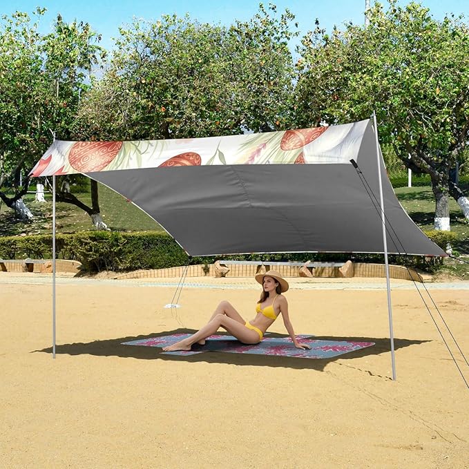 xigua Easter Bunny Beach Tent Sun Shelter with Carrying Bag - Silver Coated Oxford Fabric Beach Canopy for Beach Camping Fishing - Includes Windproof Ropes Sandbags &amp Stakes