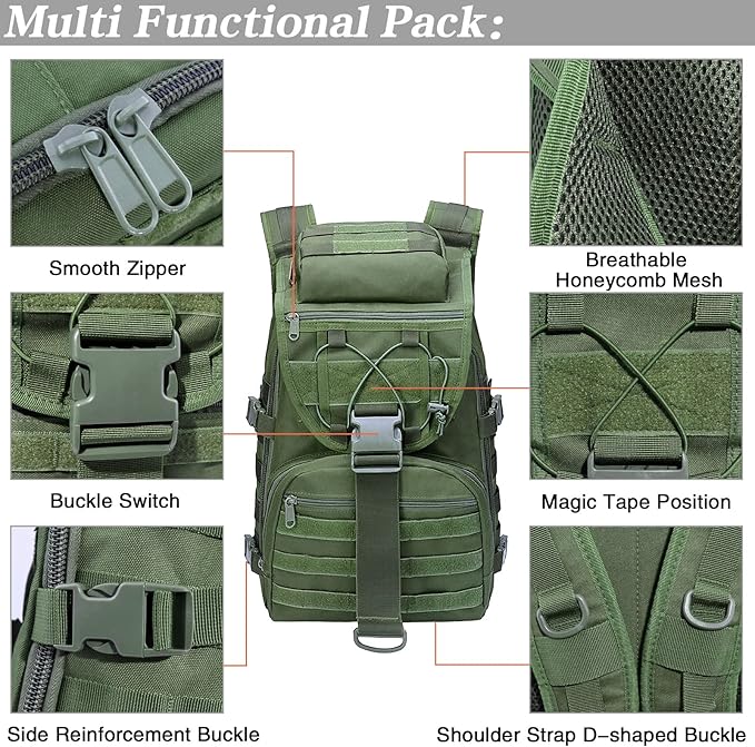 LIMHOO Military Tactical Backpack for Men Women 35L Hiking Trekking Rucksack 3 Day Molle Assault Pack (Army Green)