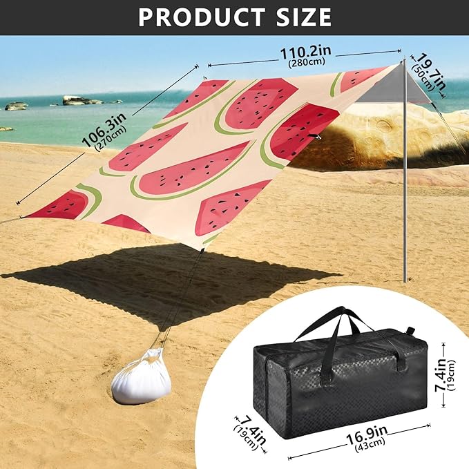 ALAZA Watermelon Fruit Pattern Beach Tent Sun Shelter Portable Canopy Sunshade for Outdoor Camping Picnics Backyard Fun 10x9 ft