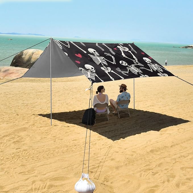 ALAZA Skull Dancing Pattern Beach Tent Sun Shelter Portable Canopy Sunshade for Outdoor Camping Picnics Backyard Fun 10x9 ft