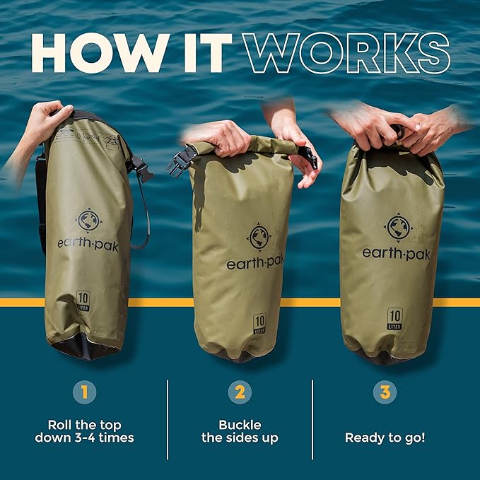 Earth Pak Waterproof Dry Bag - Roll Top Waterproof Backpack Sack (Forest Green 30L &amp 5L)