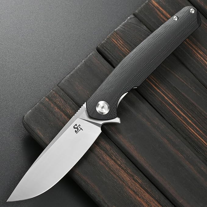 Sitivien ST102 Folding Knife D2 Steel Blade+G10 Handle Pocket Knife EDC Tool Knife for Outdoor Camping Hunting Survival (Black) …
