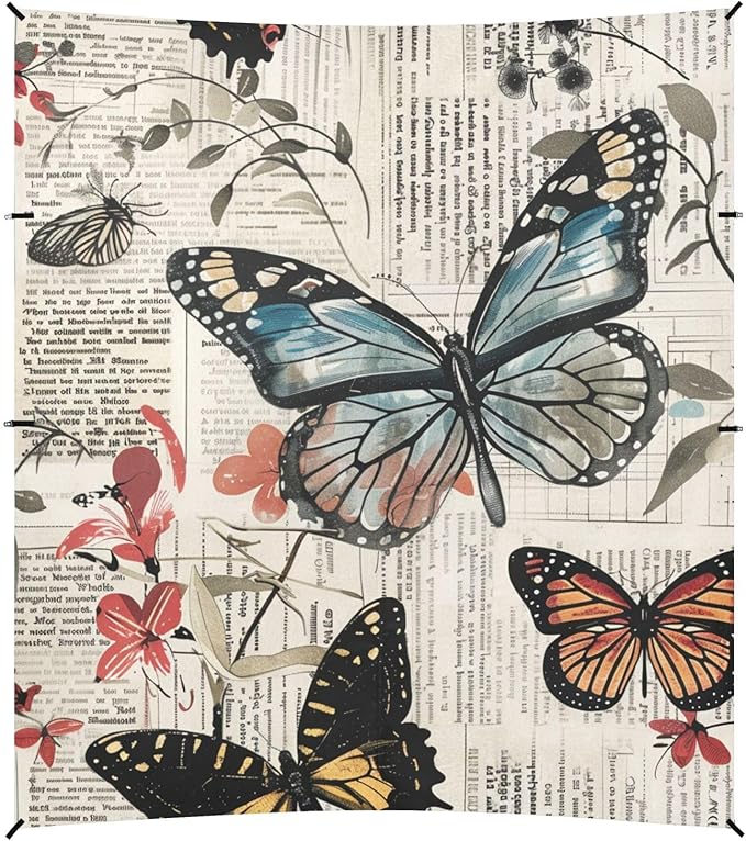 ALAZA Vintage Newspaper Butterfly Floral Beach Tent Sun Shelter Portable Canopy Sunshade for Outdoor Camping Picnics Backyard Fun 10x9 ft