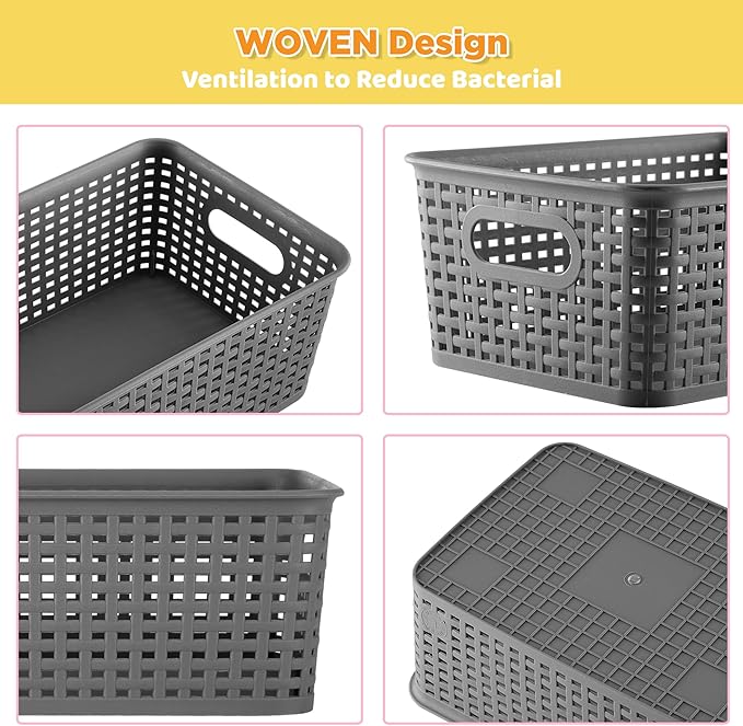 AREYZIN Plastic Storage Baskets Bins With Lid Organizing Container Lidded Knit Storage Organizer Bins for Shelves Drawers Desktop Closet Playroom Classroom Office 6 Pack