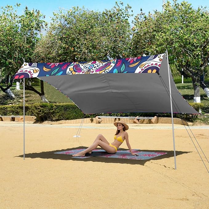 ALAZA Sugar Skull on Blue Beach Tent Sun Shelter Portable Canopy Sunshade for Outdoor Camping Picnics Backyard Fun 10x9 ft