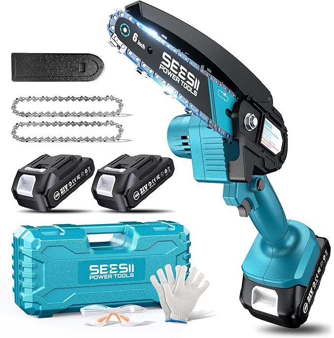 Seesii Mini Chainsaw 6-inch Mini Chainsaw Cordless Handheld Electric Power Chain Saw with 2 Batteries for Tree Trimming Wood Cutting Best Gifts for Father Dad Husband Men