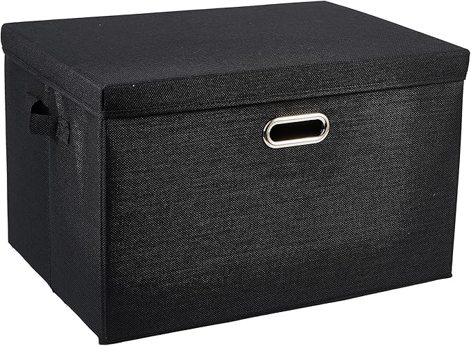 DAYARD Foldable Storage Boxes with Lids Linen Fabric Stackable Storage Bins Organizer Containers Baskets with Cover for Closet Office Nursery Black Extra Large