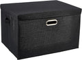 DAYARD Foldable Storage Boxes with Lids Linen Fabric Stackable Storage Bins Organizer Containers Baskets with Cover for Closet Office Nursery Black Extra Large