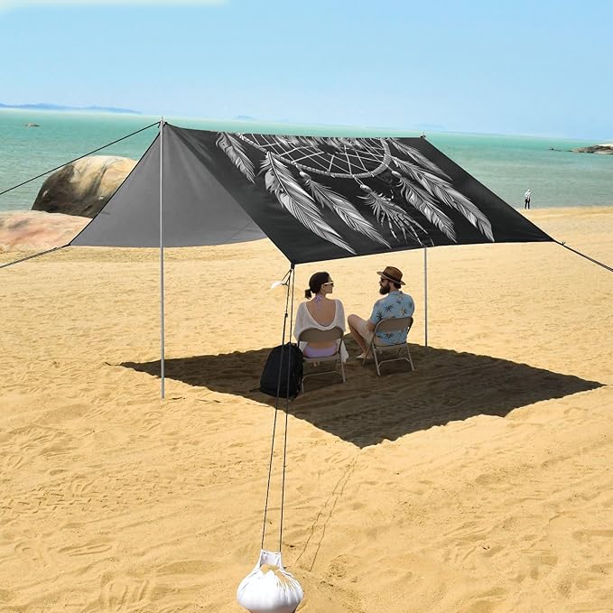 ALAZA Owl Portrait Dreamcatcher Beach Tent Sun Shelter UPF50+ Protection Beach Shade Canopy w/ 4 Sandbags for Outdoor Camping Fishing Backyard Fun Picnic 10x9 ft