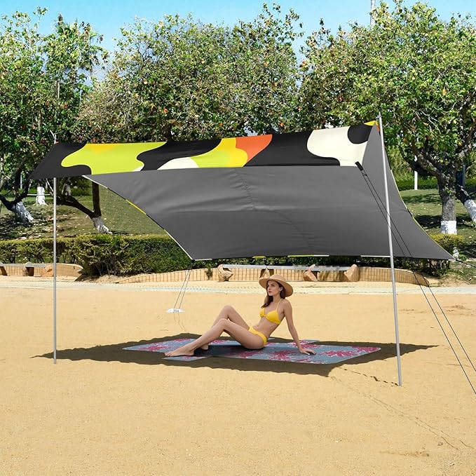 ALAZA Yellow Green Orange Cow Pattern Beach Tent Sun Shelter Portable Canopy Sunshade for Outdoor Camping Picnics Backyard Fun 10x9 ft