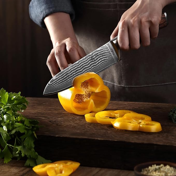 Wakoli EDIB 5-Piece Damascus Knife Set Professional Kitchen Knives made of 67-Layer Damascus Steel with VG10 Core Blades Ergonomic Pakkawood Handles In Wooden Gift Box