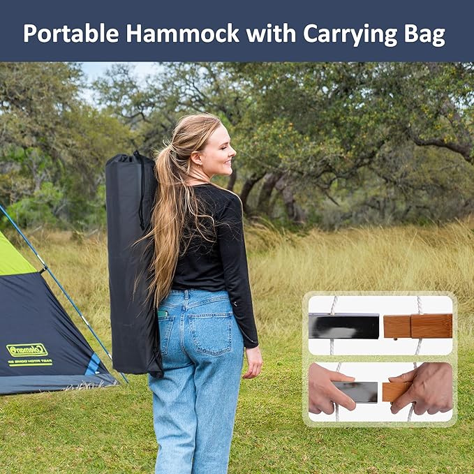 SUNCREAT Hammocks for Outside with Stand Included Double Hammock with Curved Spreader Bar Carrying Bag Dark Green Stripes