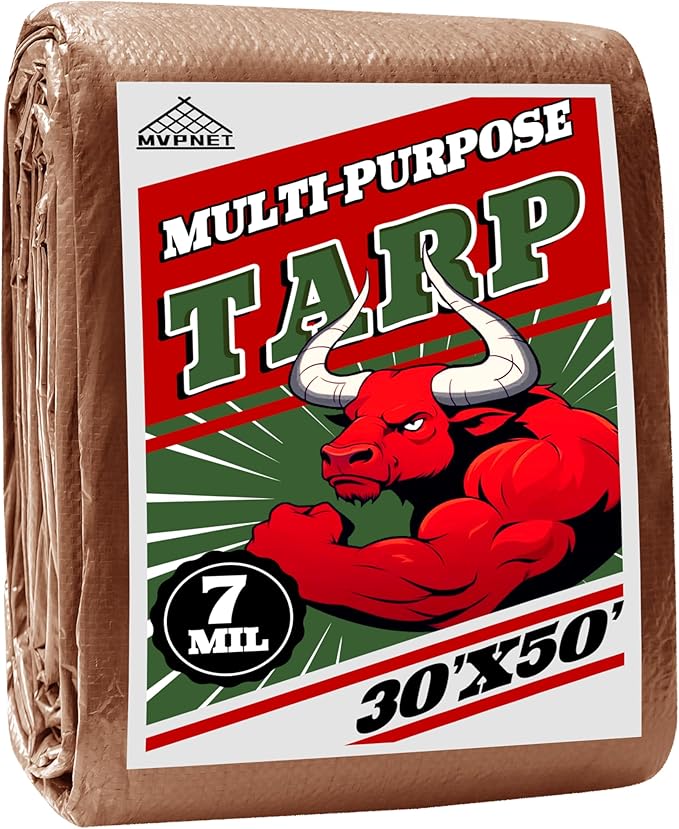 Tarp 30x50 ft 100% Waterproof 7mil Durable Grommets and Reinforced EdgesUv ResistantGreen/Brown TarpEmergency Rain ShelterOutdoor Cover and Camping Use -by MVPNET