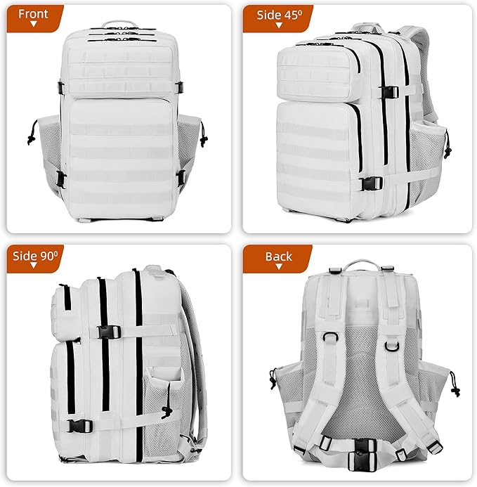 LUPU TACTICAL 45L Backpack for Men and Women 3 Days Assault Pack Outdoor Travel Hiking Camping Rucksack with Molle Webbing (White)