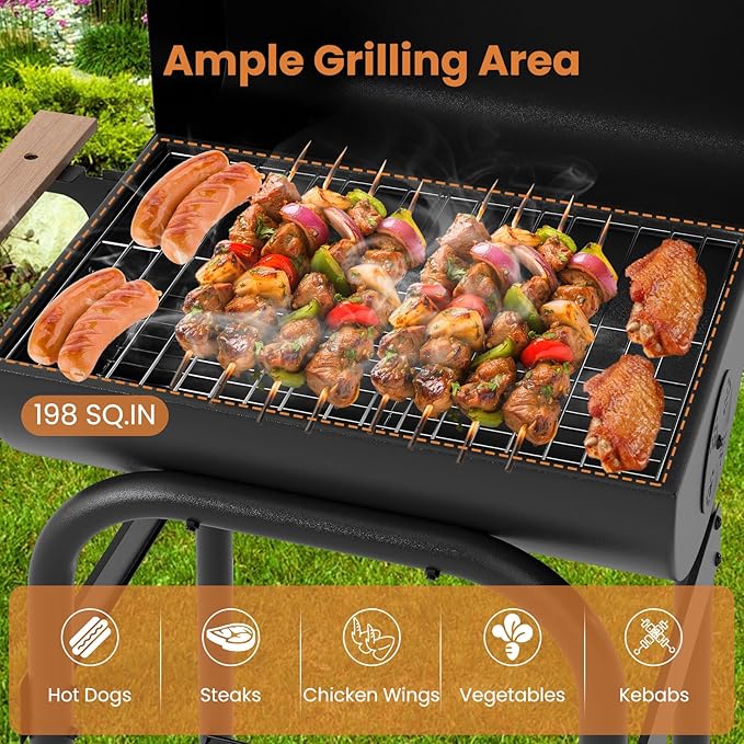 Giantex Portable Charcoal Grill with Foldable Side Table Outdoor BBQ Smoker Grill with Wheels Thermometer Adjustable Air Vent Bottom Shelf Barrel Barbecue Grills for Patio Camping &amp Tailgate