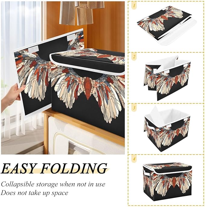 Storage Cube with Lid Wings Pattern Print 16.5×12.6×11.8 IN Collapsible Large Capacity Foldable Storage Basket Bin Organizer