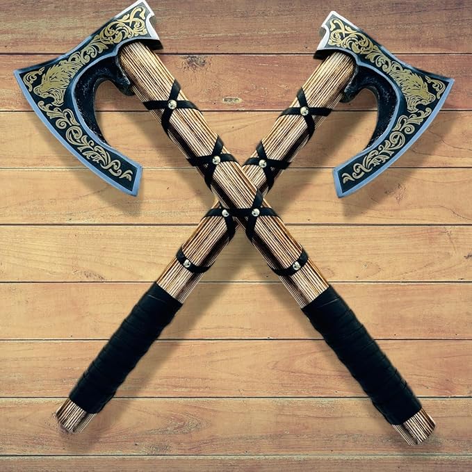 Poshland AX-7004 Custom Gift Forged Carbon Steel Viking Axe with Rose Wood Shaft Viking Bearded Camping Axe