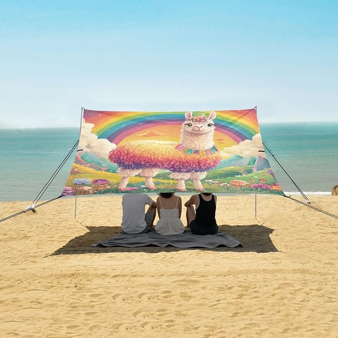ALAZA Rainbow Llama Floral Beach Tent Sun Shelter Portable Canopy Sunshade for Outdoor Camping Picnics Backyard Fun 10x9 ft